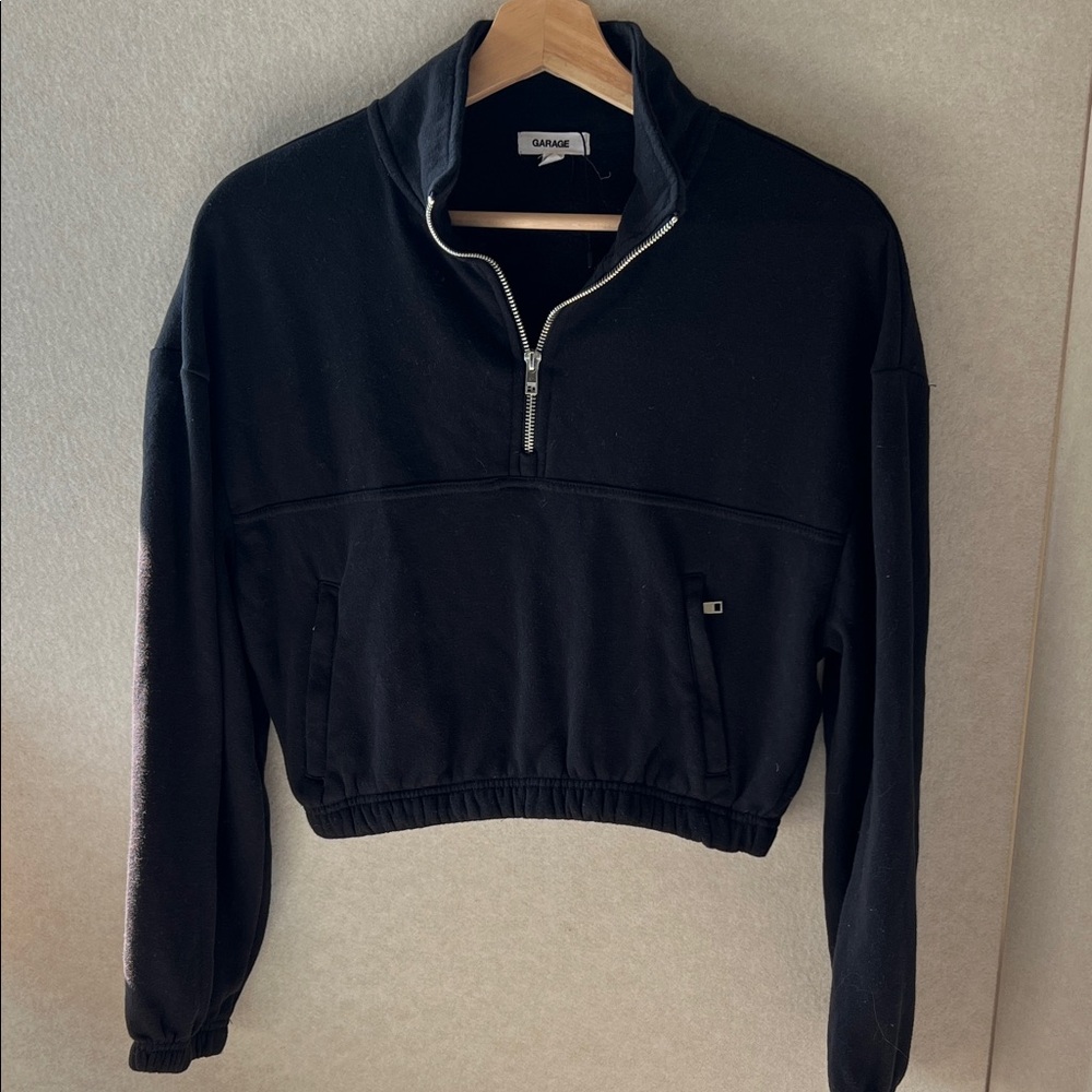Garage Black Crop Zip-Up Sweatshirt